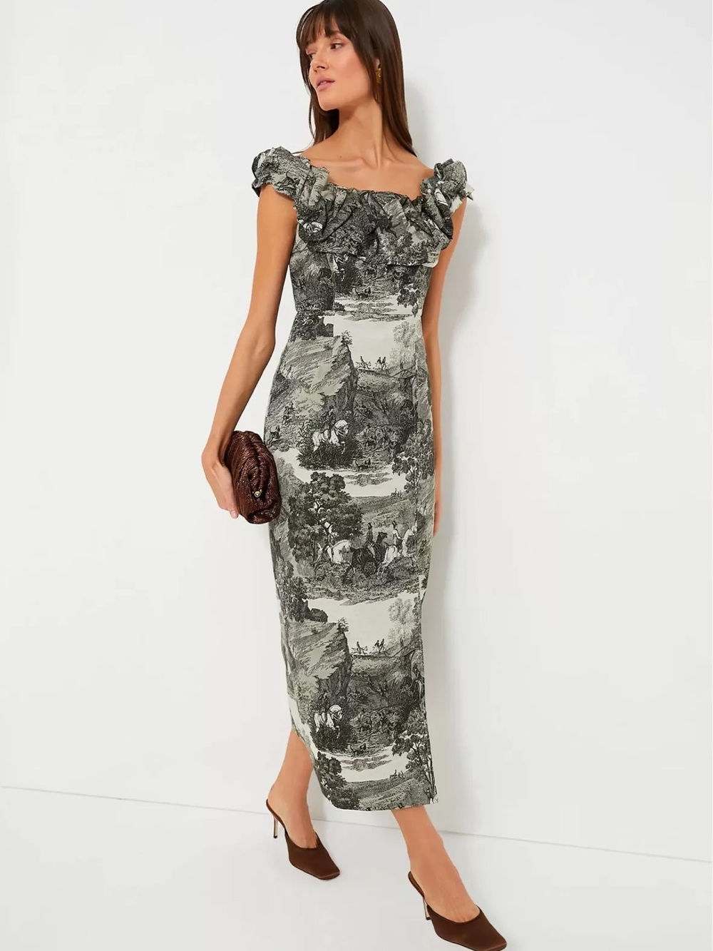 Tuckernuck Middleburg Suze Toile Midi Dress in Sage and Cream